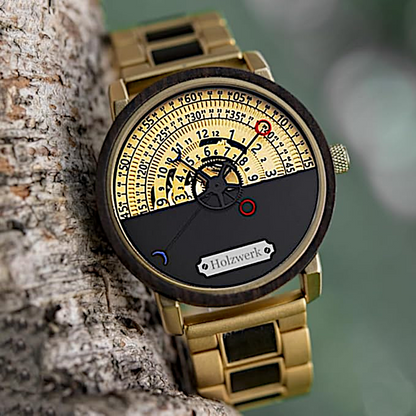 Holzwerk men's watch wood automatic watch in black dark brown gold blue