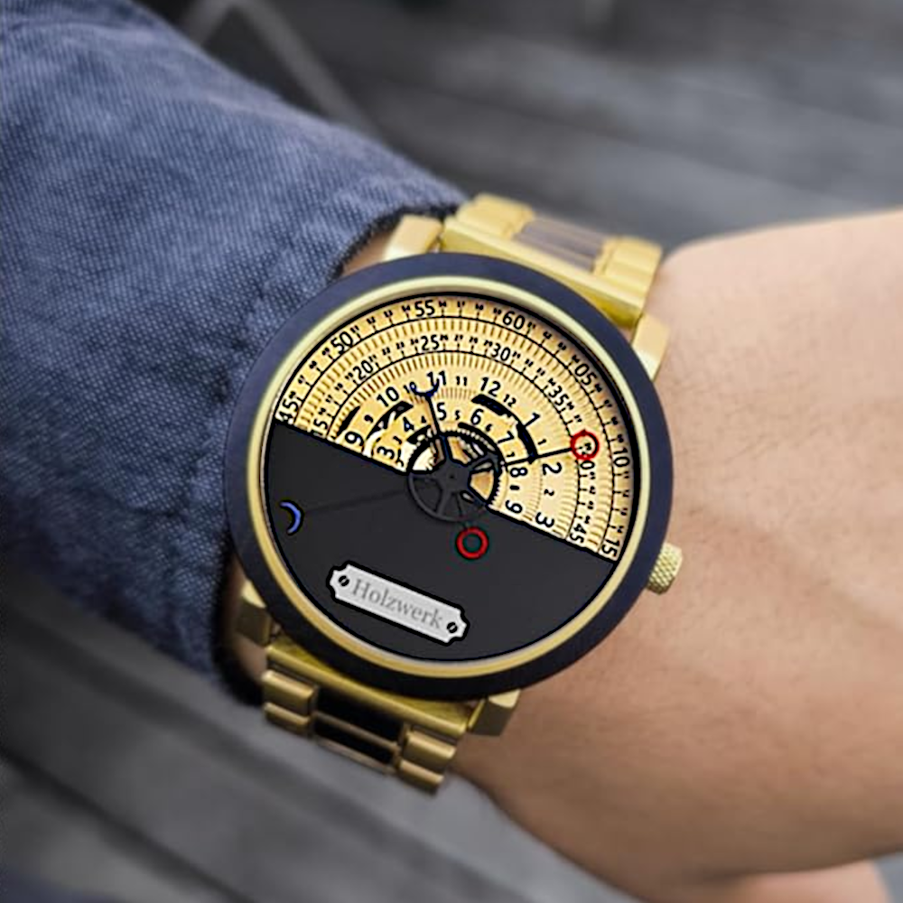 Holzwerk men's watch wood automatic watch in black dark brown gold blue