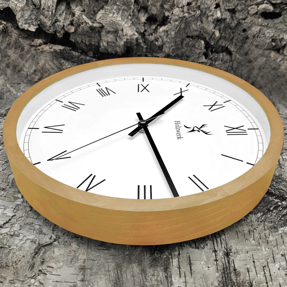 Holzwerk FREIBURG 30 cm moderne Holz-Quarz Wanduhr mit römischen Ziffern Seitenansicht rechts