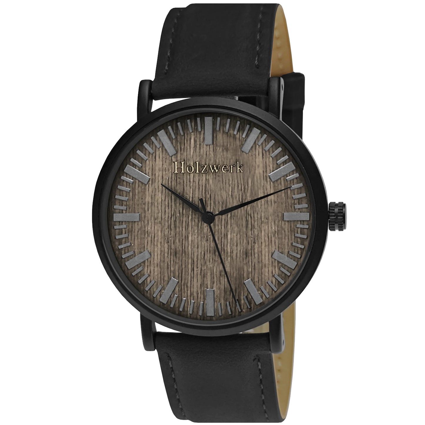 Holzwerk HAMBURG Damen und Herren Leder & Edelstahl Holz Armband Uhr, Damenuhr, Herrenuhr, flache Armbanduhr, Holzuhr, schwarz, grau, Hauptbild