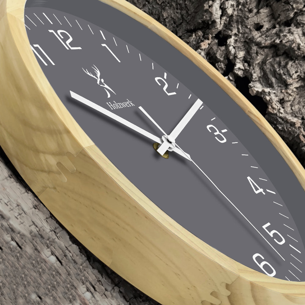 Holzwerk HARBURG Designer Holz Wanduhr ohne Tick-Geräusche, Moderne Loft Stil Quarz Wand Uhr, 30 cm Durchmesser, beige, grau, weiß, seitlich