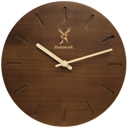 Holzwerk HEIDELBERG moderne Holz Wanduhr, lautlos, geräuschlos, leise, Quarz Designer Wand Holzuhr ohne Tick Geräusche, dunkel braun beige, Hauptbild