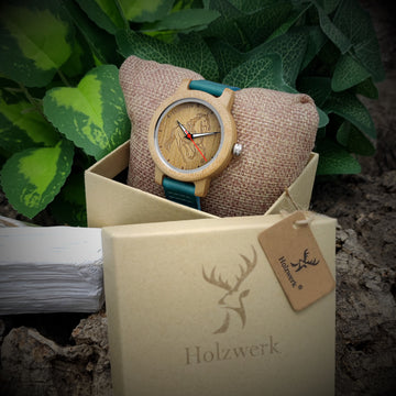 Holzwerk Germany Orologio In Legno Con Cavalli – Cinturino Pelle Turchese, Unisex