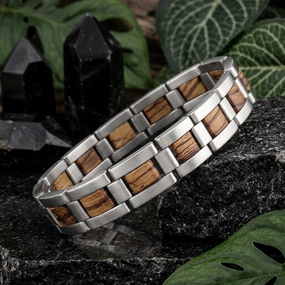 Holzwerk IDASEE Damen und Herren Holz & Edelstahl Armband aus Zebraholz  in silber und braun, Detailansicht der Rückseite