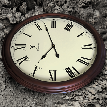 Holzwerk LEBACH 60 cm Vintage Quarz-Wanduhr mit Seitenansicht links