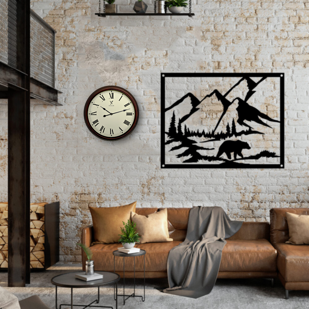 Holzwerk LEBACH 60 cm Vintage Quarz-Wanduhr im Wohnzimmer