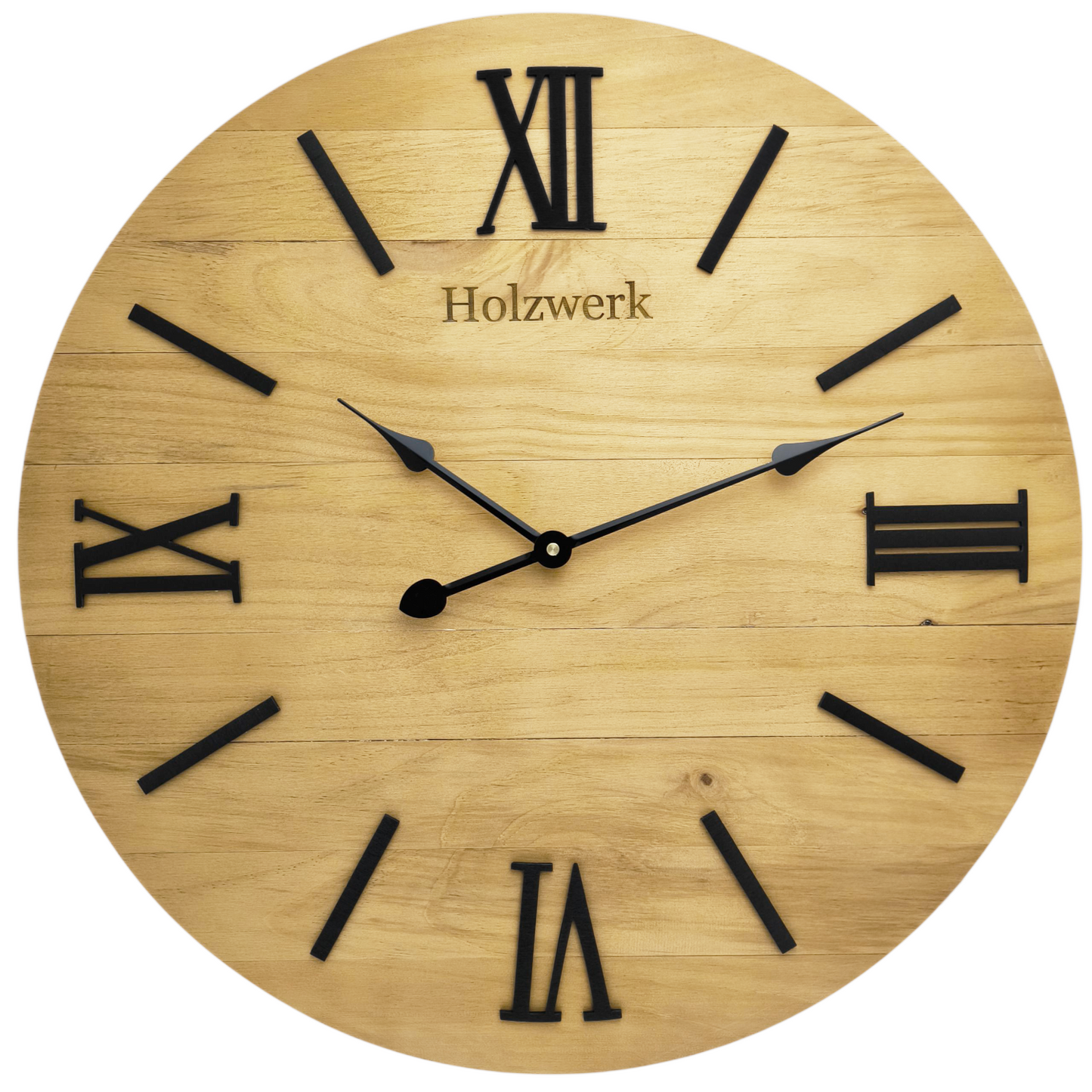 Holzwerk MERZIG 60 cm vintage Holz-Quarz Wanduhr mit römischen Ziffern und Frontansicht