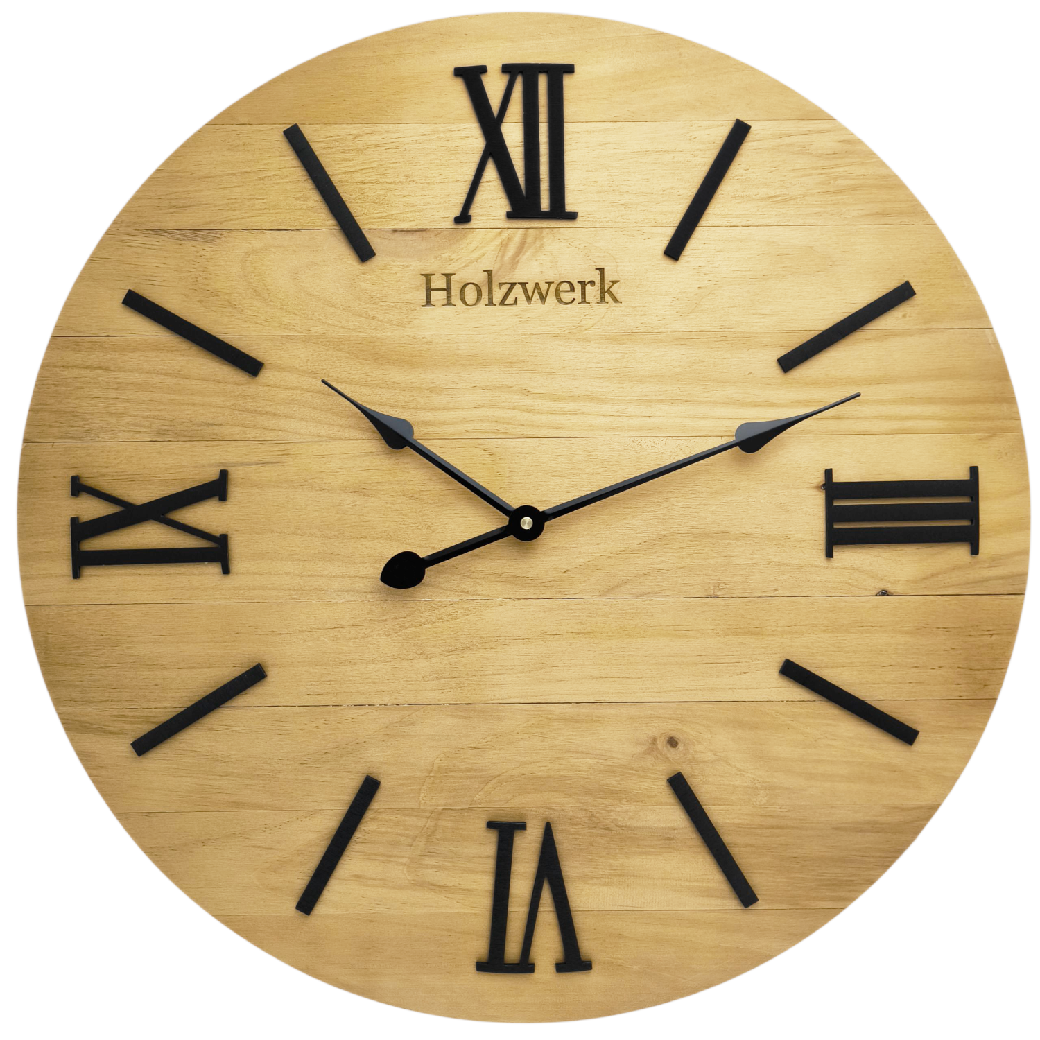 Holzwerk MERZIG 60 cm vintage Holz-Quarz Wanduhr mit römischen Ziffern und Frontansicht