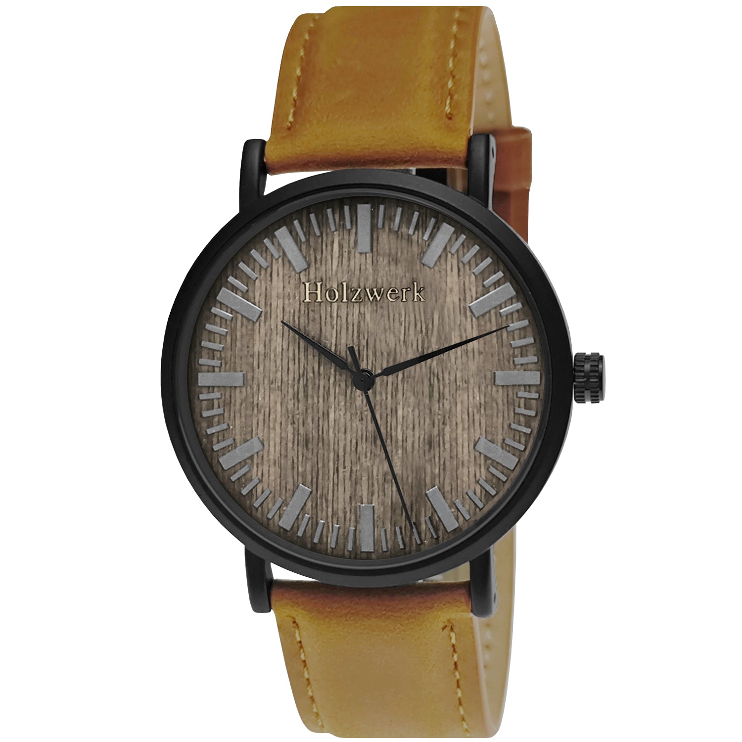 Holzwerk NECKAR Damen und Herren Leder & Edelstahl Holz Armband Uhr, Damenuhr, Herrenuhr, flache 4 mm Armbanduhr, Holzuhr, braun, schwarz, Hauptbild