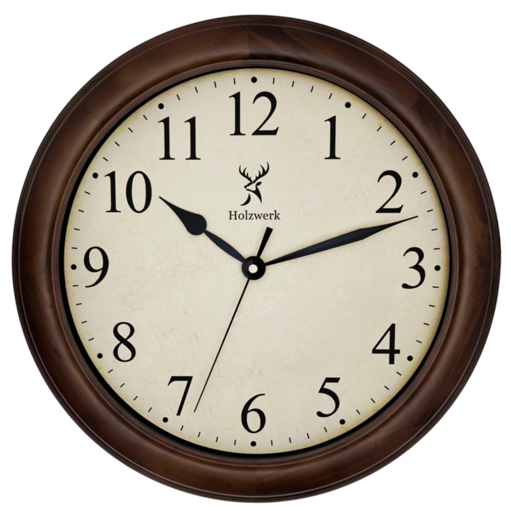 Holzwerk RADEBURG 35 cm Retro Quarz-Wanduhr mit Frontansicht und metallischen Zeigern