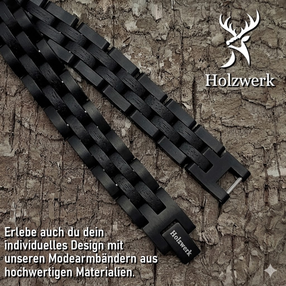 Holzwerk RIEGSEE Damen und Herren Holz & Edelstahl Armband in schwarz, Detailansicht des Armbands