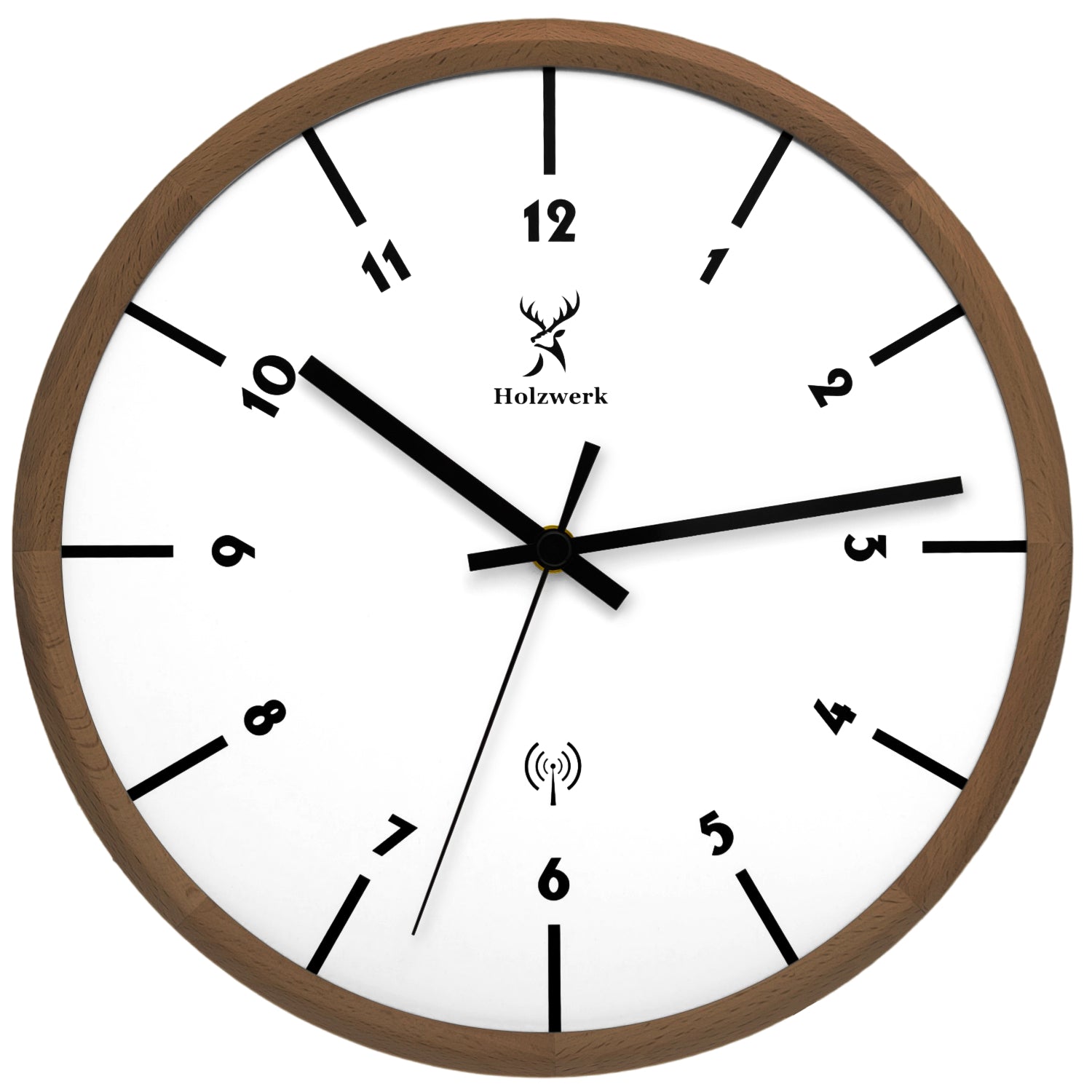 Holzwerk RIETBERG Holz Funkwanduhr, Wanduhr im skandinavischem Design, 32 cm Holz Funk Wand Uhr lautlos ohne Tick Geräusche, braun, weiß, Hauptbild