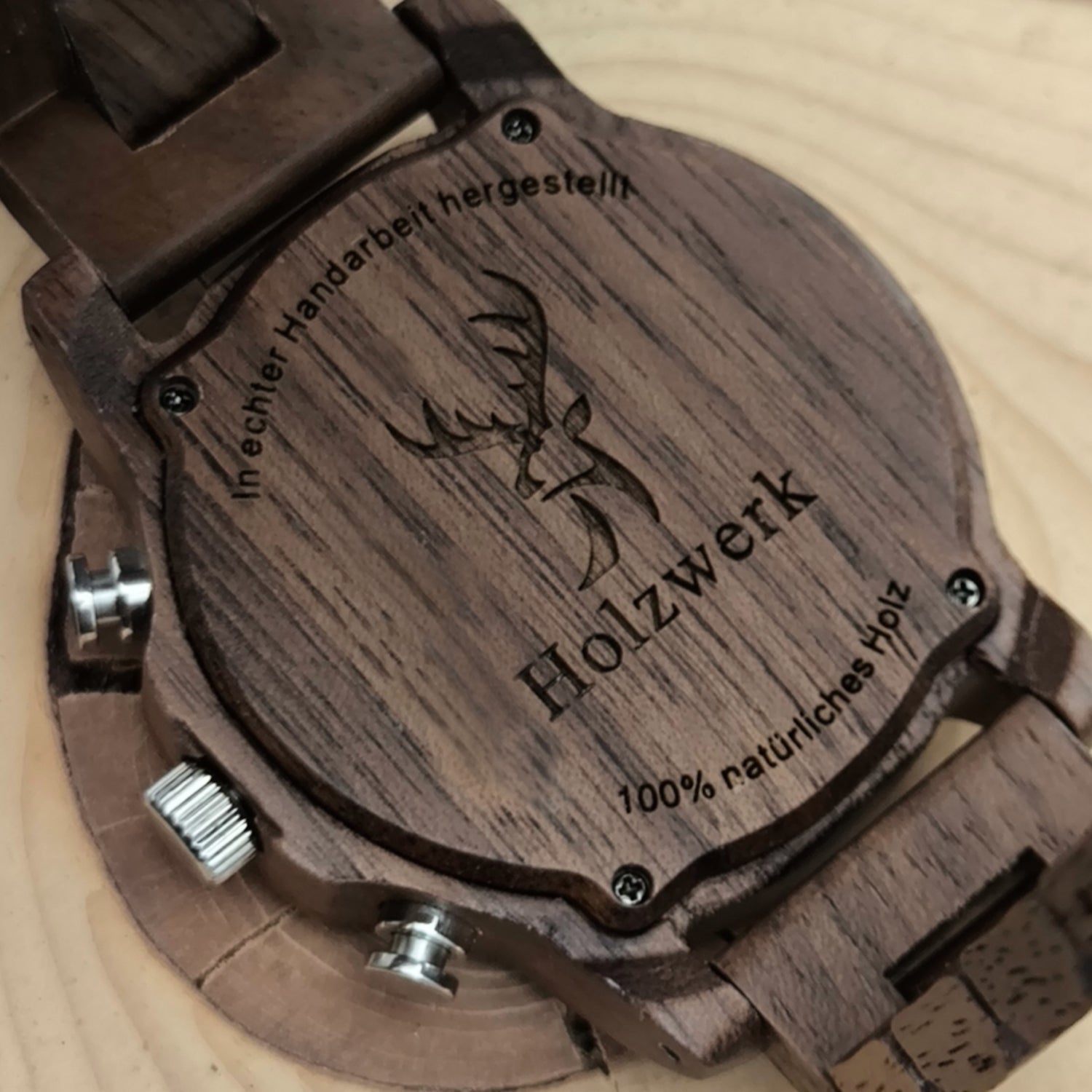 Holzwerk ROTENBURG Holz Uhr Chronograph mit Datum, schwarz, rot, Gehäuseboden