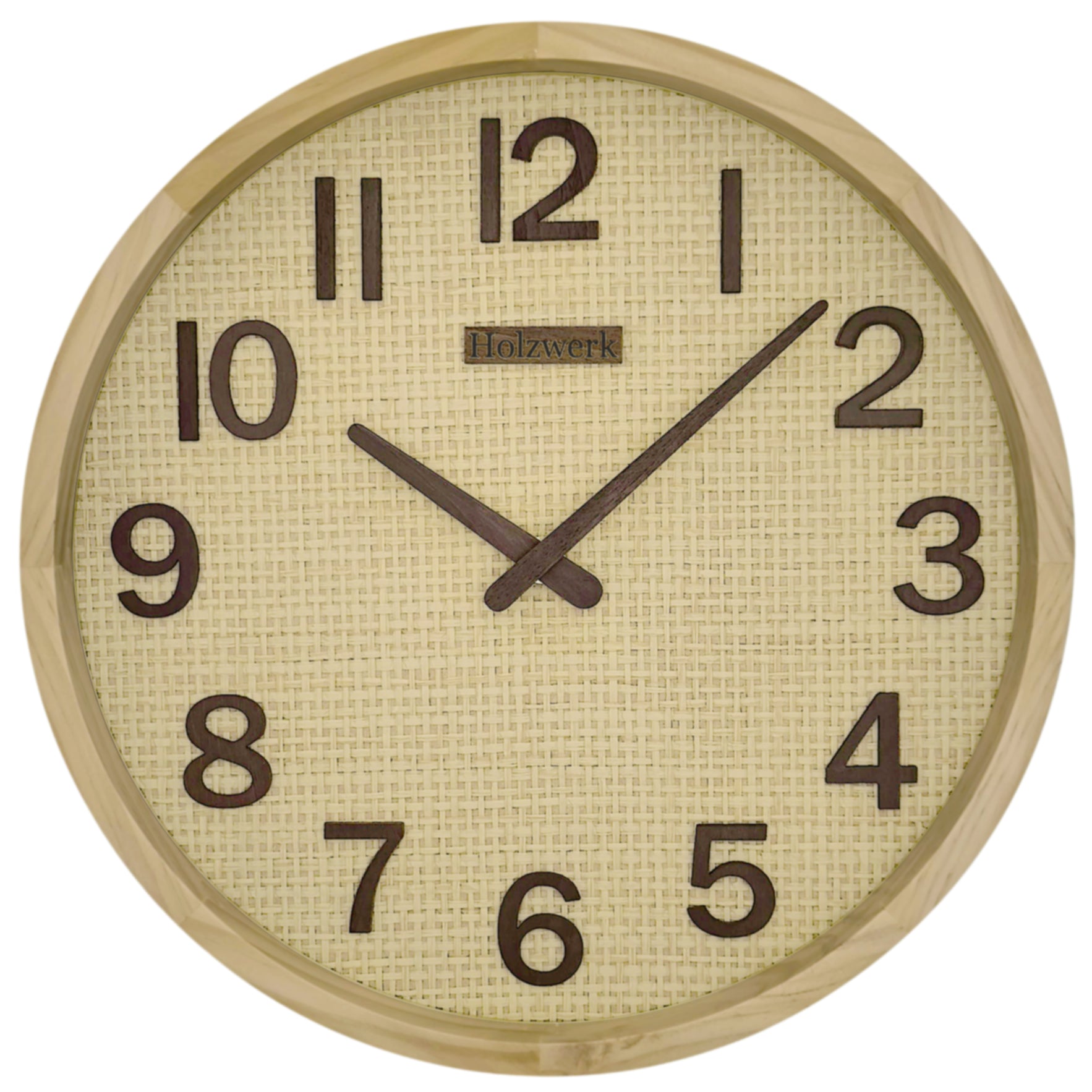 Holzwerk SAARBURG 30 cm Funk-Wanduhr aus Vollholz mit beigem Zifferblatt und braunen Zeigern, Frontanansicht