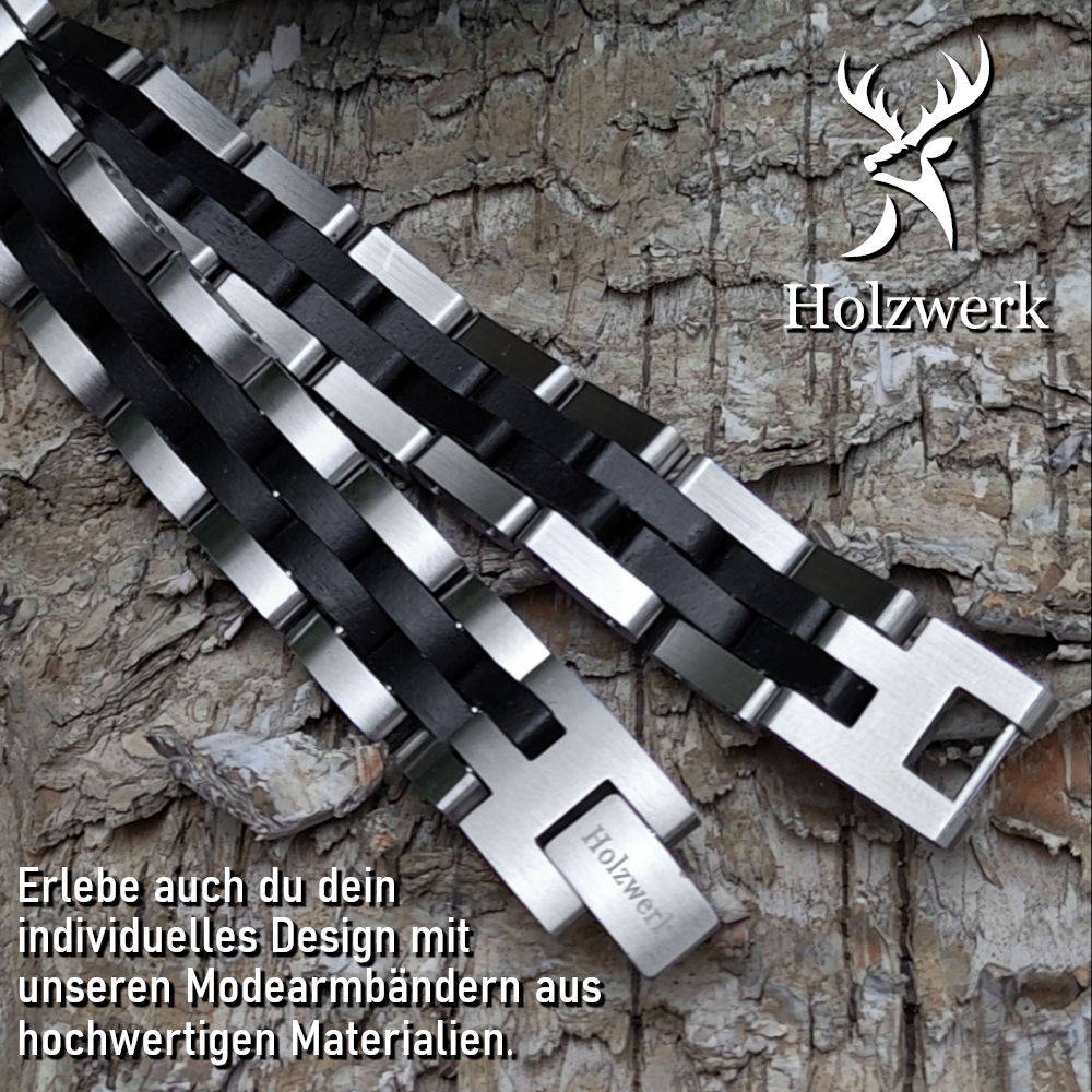 Holzwerk SANDASEE silber-schwarzes Holz Armband aus Ebonyholz und Edelstahl, Detailansicht des Armbands
