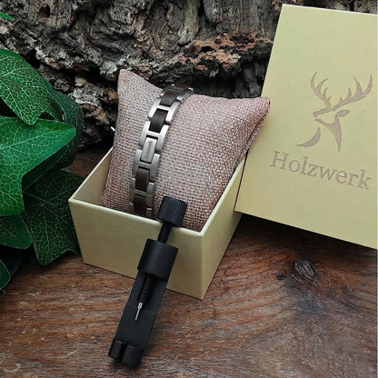 Holzwerk SCHLIERSEE silber-braunes Holz Armband aus Ebonyholz und Edelstahl in Holzwerk Verpackung
