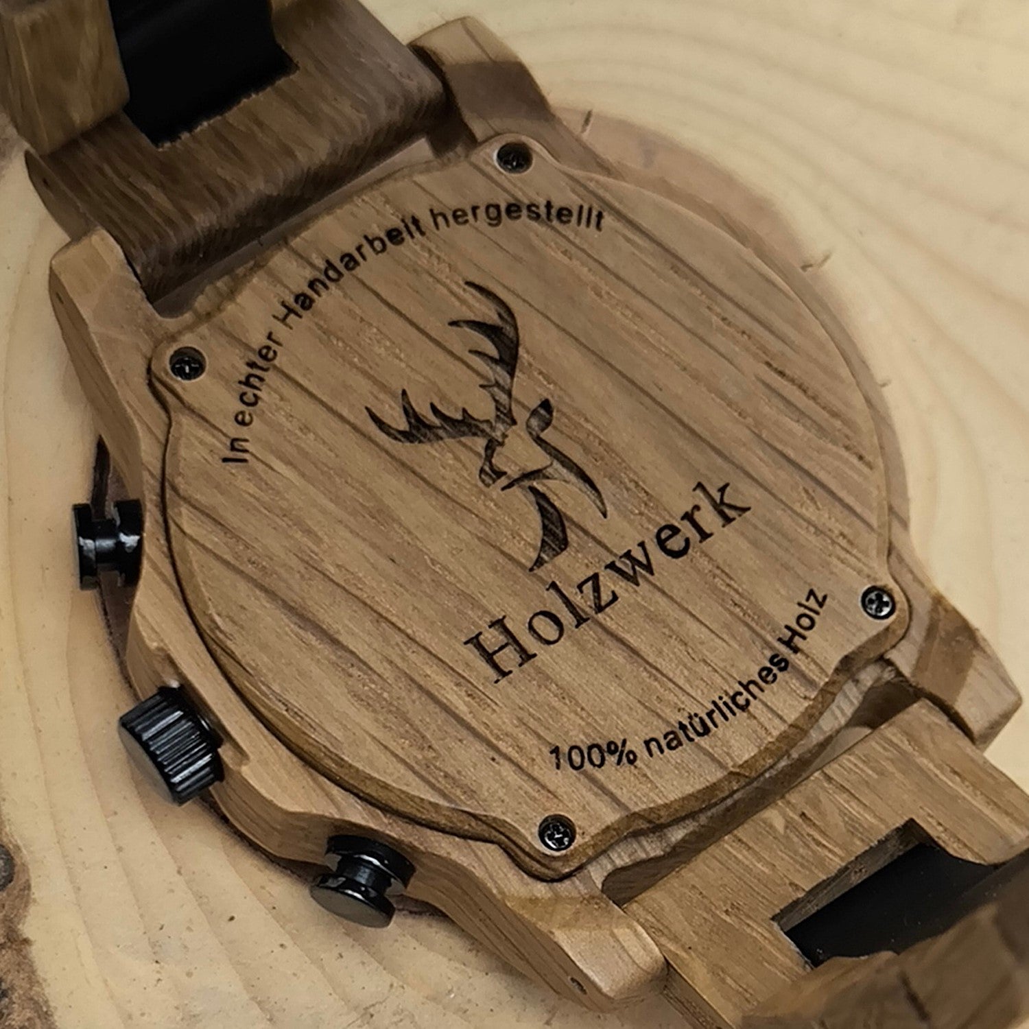 Holzwerk SUDERBURG Holz Uhr Chronograph mit Datum, beige, silber, gelb, Gehäuseboden