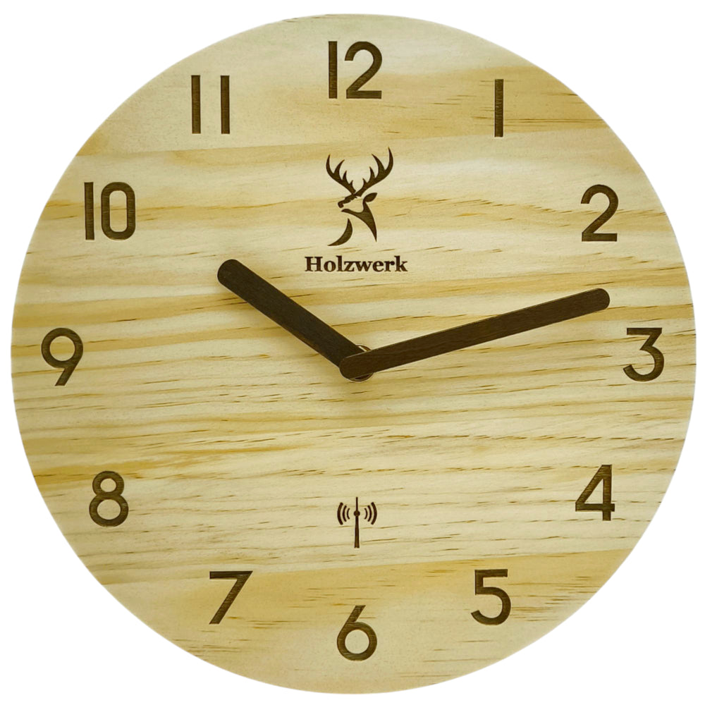 Holzwerk WEILBURG Designer Funk Holz Wanduhr ohne Tick-Geräusche, Moderne Loft Stil Funk Wand Uhr, Funkwanduhr 25 cm Durchmesser, beige, braun, Hauptbild